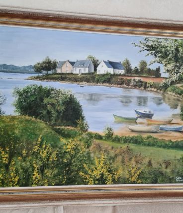 Tableau peinture à l' huile bord de mer breton