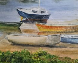 Tableau peinture à l' huile bord de mer breton