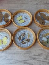Ensemble Plateau et Six Sous Verre en rotin et papillons