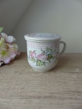 Tasse fleurie avec filtre à thé et couvercle, tisanière en c