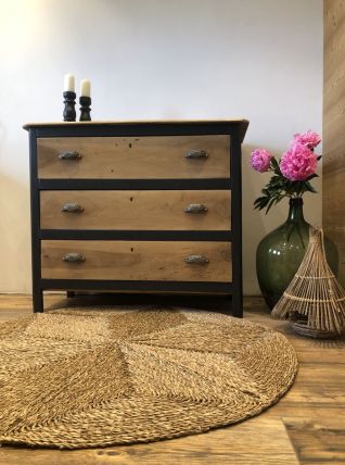 Commode campagnarde noire et bois 