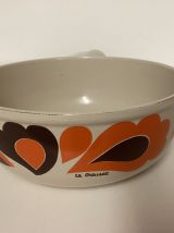 Poêlon Le Creuset orange à fleurs ,vintage 70 s