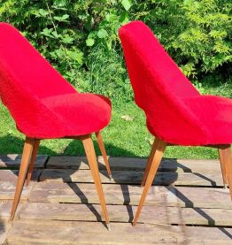 Duo chaises moumoute rouge années 60