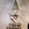 grande lampe bronze  art nouveau abat jour style tiffany , d