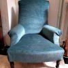 Fauteuil chauffeuse Napoléon 3 en velours bleu 