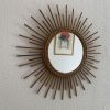 Miroir vintage 1960 soleil rotin osier - 55 cm