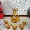 Service à liqueur, carafe et 5 verres teinte ambrée Vintage