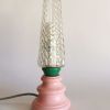 Lampe vintage chevet salon bureau bois verre "Rose bonbon"