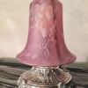 lampe argenté regule  1920 tulipe rose mouchete de blanc 23x