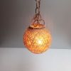 Suspension vintage boule corde et rotin 