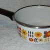 Vintage belle casserole fleurie orange et marron années 70