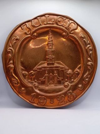 Assiette de Noël danoise en cuivre vintage d'année 1928