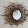 Miroir vintage 1960 soleil rotin style ORTF - 83 x 65 cm