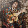 huile sur toile Arlequin guitariste 54 cm x 65 cm