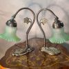 paire de lampe bronze et laiton art nouveau tulipe verre 28x