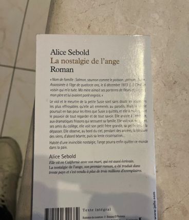 La Nostalgie de l’ange. Par Alice Sebold (Ref. 2024-345)