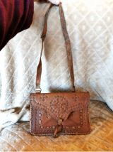 Sac à main vintage en cuir Marocain - Pièce unique artisanal