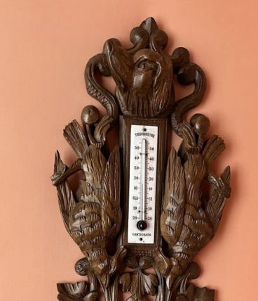 Ancien baromètre thermomètre bois sculpté, TBE, 1930, vintag