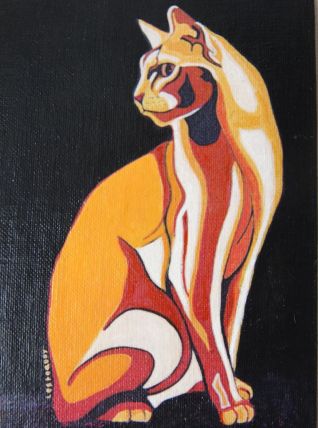Peinture de Chat abyssin sur fond noir. Direct artiste. 