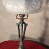 lampe ancienne patine bronze acier  et opaline blanche art d