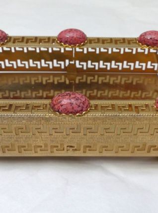 Vide-poches laiton doré et pierres roses