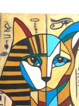 Peinture acrylique chat  égyptien stylisé,  directe artiiste