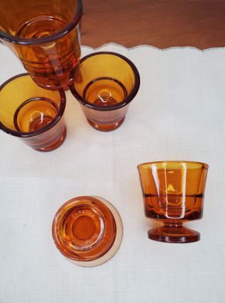 6 verres à liqueur, ou coquetiers, en verre ambré, DURALEX