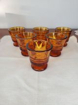6 verres à liqueur, ou coquetiers, en verre ambré, DURALEX