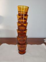 6 verres à liqueur, ou coquetiers, en verre ambré, DURALEX