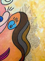 Portrait de femme,  technique mixte style cubiste.
