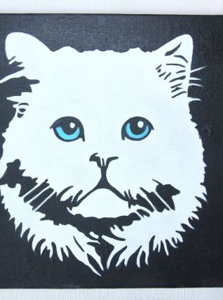Peinture originale  chat blanc - Pop art, street art