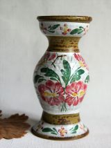 Vase en grès bois Keraluc Quimper. Beau décor fleuri. 