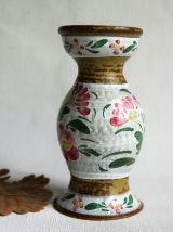 Vase en grès bois Keraluc Quimper. Beau décor fleuri. 