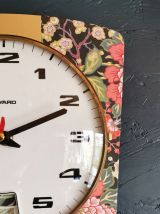 Horloge vintage pendule murale silencieuse fleurs "Bayard"