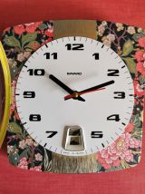 Horloge vintage pendule murale silencieuse fleurs "Bayard"