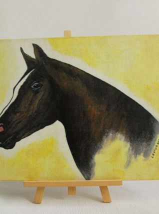 Portrait cheval pur sang sur carton entoilé. Fait main