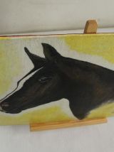Portrait cheval pur sang sur carton entoilé. Fait main