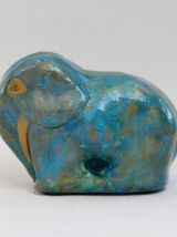 Eléphant bleu et or - Peint à la main artisanat 