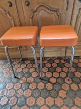 4 Tabourets vintage 60's en skaï orange