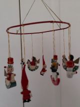 Mobile couronne de suspensions ornements bois noël vintage