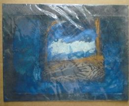 Gravure retravaillée oxydes et tissu ,pièce unique