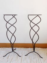 Paire de porte plantes en fer forgé torsadé 