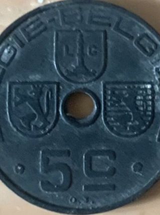 1942 WWII 5 Centimes Piece Belge