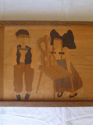 Plateau bois marqueterie, vintage