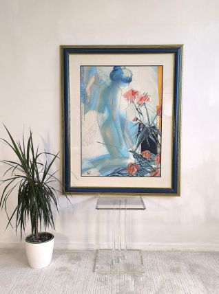 lithographie originale signée numérotée ‘’Nu Aux Dahlias’’ 