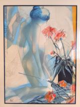 lithographie originale signée numérotée ‘’Nu Aux Dahlias’’ 
