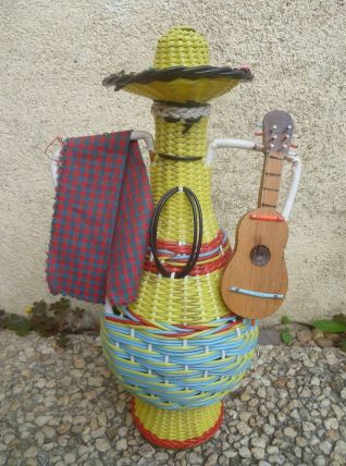 Bouteille en verre VIRESA , scoubidou , vintage