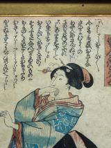 kiyo-e estampe encadrée de Kuniyoshi. Oban tate-e 