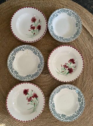 6 assiettes creuses anciennes pour 2 modèles.