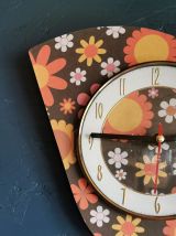 Horloge vintage pendule murale silencieuse "Fleurs oranges"